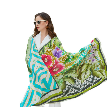 Anyyou 100% Mulberry Silk Avocado Green Long Scarf for Women Luxury Beach Shawl Swimwear Cover-Up Pashmina Wrap Foulard