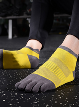 Anyfootwear 5 Pairs One Size 36-42 Yellow Men's Cotton Five Toe Socks Breathable Sports Socks Sweat Absorbent Anti-Friction Short Tube Socks