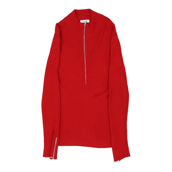 Calvin Klein Tall 1/4 Zip - Large Red Cotton Blend
