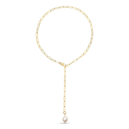 Alba Tie Gold Chain Necklace with Pearl Pendant