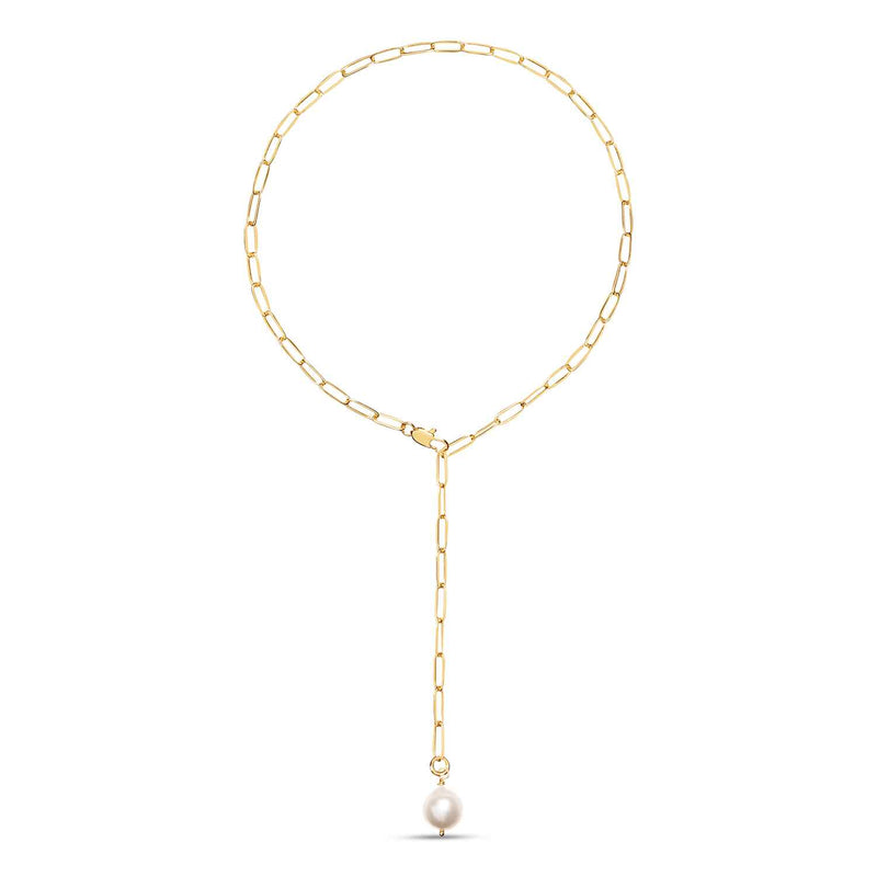 A pearl necklace not like all the rest. The Alba Tie Gold Chain Necklace features an elegant 'anywhere' clasp there's no limit to how you can wear this piece including back to front.