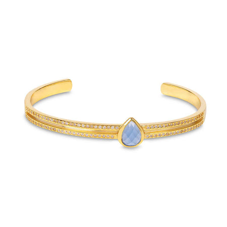 Athena Gold Cuff Bracelet With Blue Chalcedony And Sparkles
