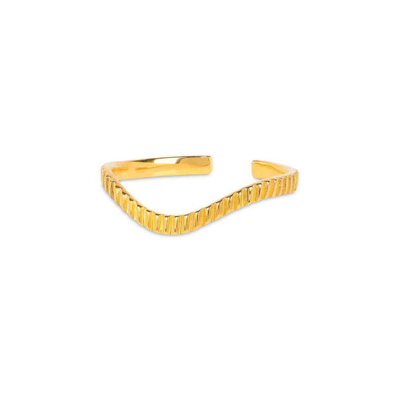 Your ring stack, upgraded. In this textured V shape design, the Bloom Gold Stacking Ring is full size adjustable. Stack it with the same design or with your other Amadeus favorites