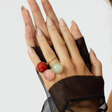 Our very popular Bubble Pink Quartz Ring features a beautiful vintage pink gemstone attached to a gold ring. This allows the stone to move freely around your finger making this a unique ring. 