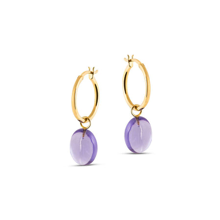 Eden Gold Hoop Earrings with Amethyst Charm