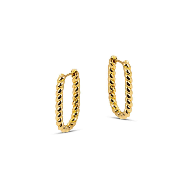 Add a sleek additon to your everyday styling with our Lilly Twisted Rectangular Gold Hoop Earrings. Handmade with sustainable materials, these earrings are truly versatile.