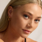 The perfect everyday gold hoops entirely handmade with sustainable materials are available in three size