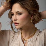 Alba Chunky mixed link Gold Necklace with large Keshi Pearl