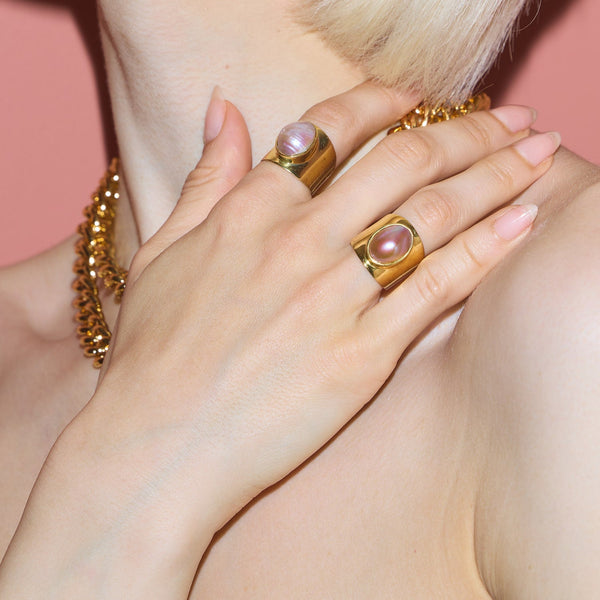 Venus Grey Pearl Gold Statement Ring