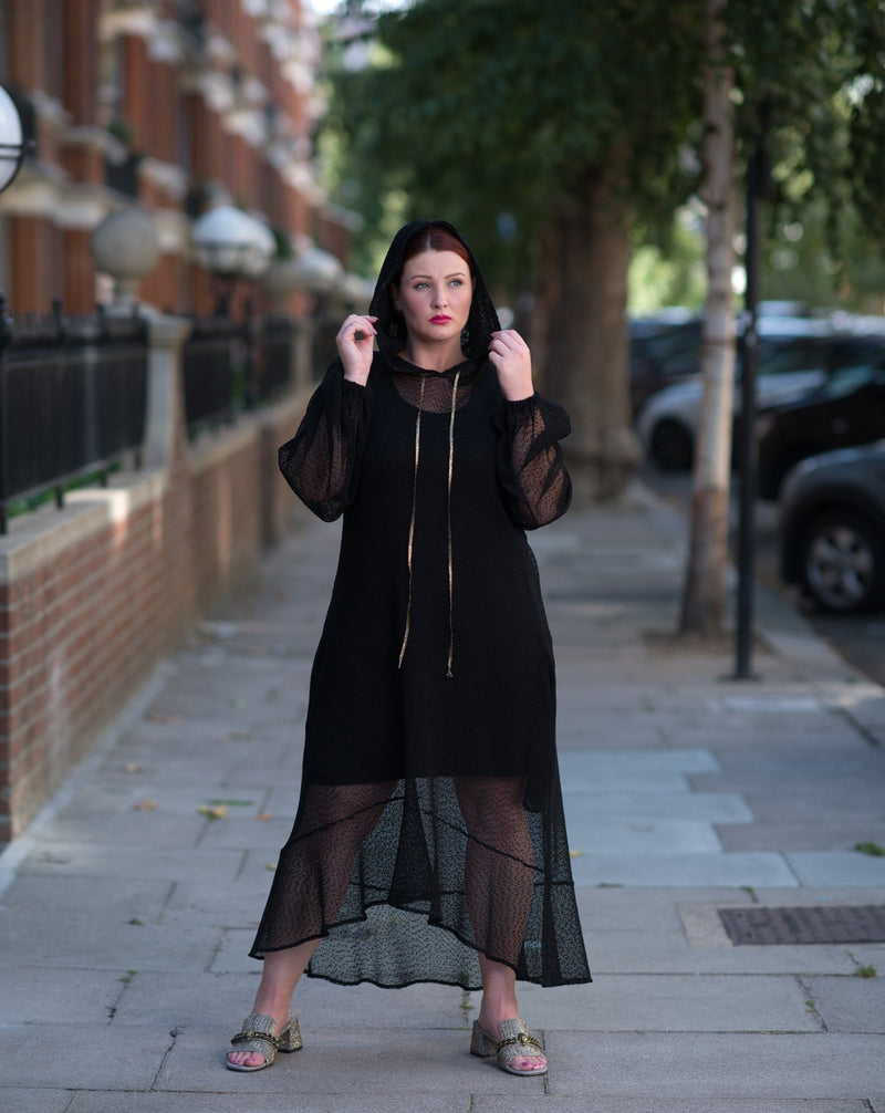 Aphrodite Black Holiday Resort Midi Dress With Hoodie -  Inclusive Plus Size up to UK 18 / US 14