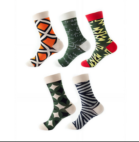 Anyfootwear Women’s Christmas Cotton Socks 5 Pairs – Mixed Colour Random Pattern Fashion Crew Socks Size 5–11