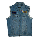 Milwaukee Metal Harley Davidson Graphic Denim Vest - Large Blue Denim