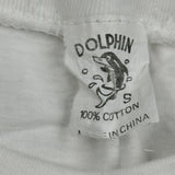 Single Stitch Santa Funny Dolphin Christmas T-Shirt - Small White Cotton
