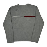 Vintage Hilfiger Denim Striped Jumper - Large Grey Cotton