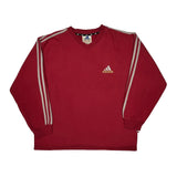Adidas Striped Sweatshirt - Large Red Cotton Blend