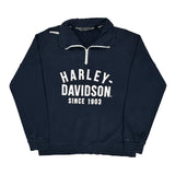 Harley Davidson Spellout 1/4 Zip - XL Navy Cotton