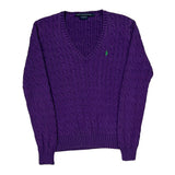 Ralph Lauren Sport Cable Knit Sweater - Large Purple Cotton