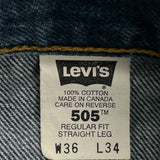 505 Levis Jeans - 36W 34L Blue Cotton