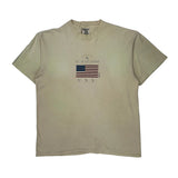 USA Flag Oneita Single Stitch T-Shirt - Large Beige Cotton