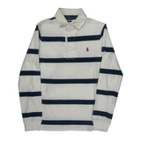 Polo By Ralph Lauren Striped Rugby Shirt - Small Navy Cotton