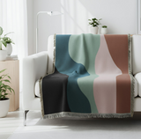 Anycozy Faux Cashmere Throw Blanket – Abstract Rainbow Wave Pattern Sofa Cover with Tassels, Soft Home Decor Accent