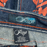 Cross And Flames Jinzu Graphic Denim Shorts - 34W 13L Dark Wash Cotton