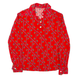 Womens Polo Shirt Red Crazy Pattern Long Sleeve S