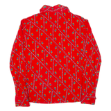 Womens Polo Shirt Red Crazy Pattern Long Sleeve S