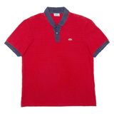 LACOSTE Mens Polo Shirt Red Striped S
