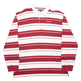 TOMMY HILFIGER Mens Polo Shirt Red Striped Long Sleeve 2XL