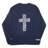 CHAMPION Jesus Mens T-Shirt Blue Long Sleeve L