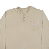 CARHARTT Mens T-Shirt Beige Long Sleeve Button Neck XL