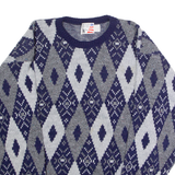 EAGLES RIDGE Mens Patterned Jumper Blue Diamond Crew Neck 90s M