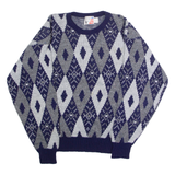 EAGLES RIDGE Mens Patterned Jumper Blue Diamond Crew Neck 90s M