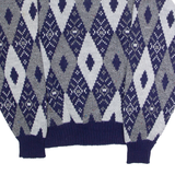 EAGLES RIDGE Mens Patterned Jumper Blue Diamond Crew Neck 90s M