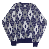 EAGLES RIDGE Mens Patterned Jumper Blue Diamond Crew Neck 90s M
