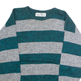 KATE COLLINS Mens Patterned Jumper Grey Striped Crew Neck 90s L