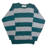 KATE COLLINS Mens Patterned Jumper Grey Striped Crew Neck 90s L