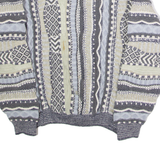 Mens Patterned Jumper Blue Crew Neck 90s Chunky Knit XS