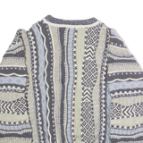 Mens Patterned Jumper Blue Crew Neck 90s Chunky Knit XS