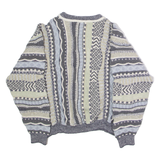 Mens Patterned Jumper Blue Crew Neck 90s Chunky Knit XS