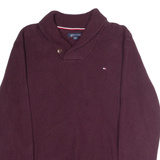 TOMMY HILFIGER Shawl Collar Mens Jumper Maroon Roll Neck Waffle Knit XL