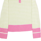 TOMMY HILFIGER Womens Jumper Green Striped 1/4 Zip Tight Knit XL