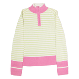 TOMMY HILFIGER Womens Jumper Green Striped 1/4 Zip Tight Knit XL