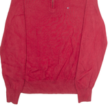 TOMMY HILFIGER Mens Jumper Red 1/4 Zip Tight Knit M