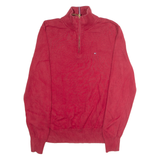 TOMMY HILFIGER Mens Jumper Red 1/4 Zip Tight Knit M
