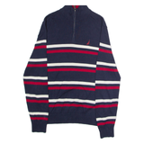 NAUTICA Mens Patterned Jumper Blue Striped 1/4 Zip Tight Knit S