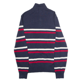 NAUTICA Mens Patterned Jumper Blue Striped 1/4 Zip Tight Knit S