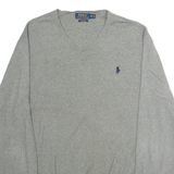 POLO RALPH LAUREN Mens Jumper Grey V-Neck Tight Knit XL