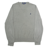 POLO RALPH LAUREN Mens Jumper Grey V-Neck Tight Knit XL